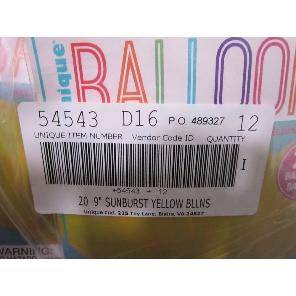 Unique Balloons Lot of 12 Package Sunburst Yellow Total 240 Balloons NEW 9 in